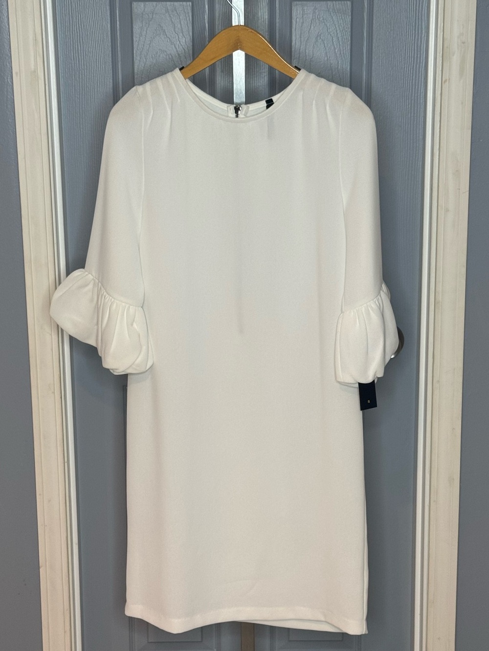 IC Collection White Ruffle Sleeve Shift Dress with Puff Sleeves NWT